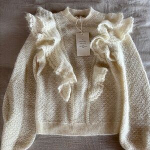 Sezane Cream Ruffled Turtleneck Sweater